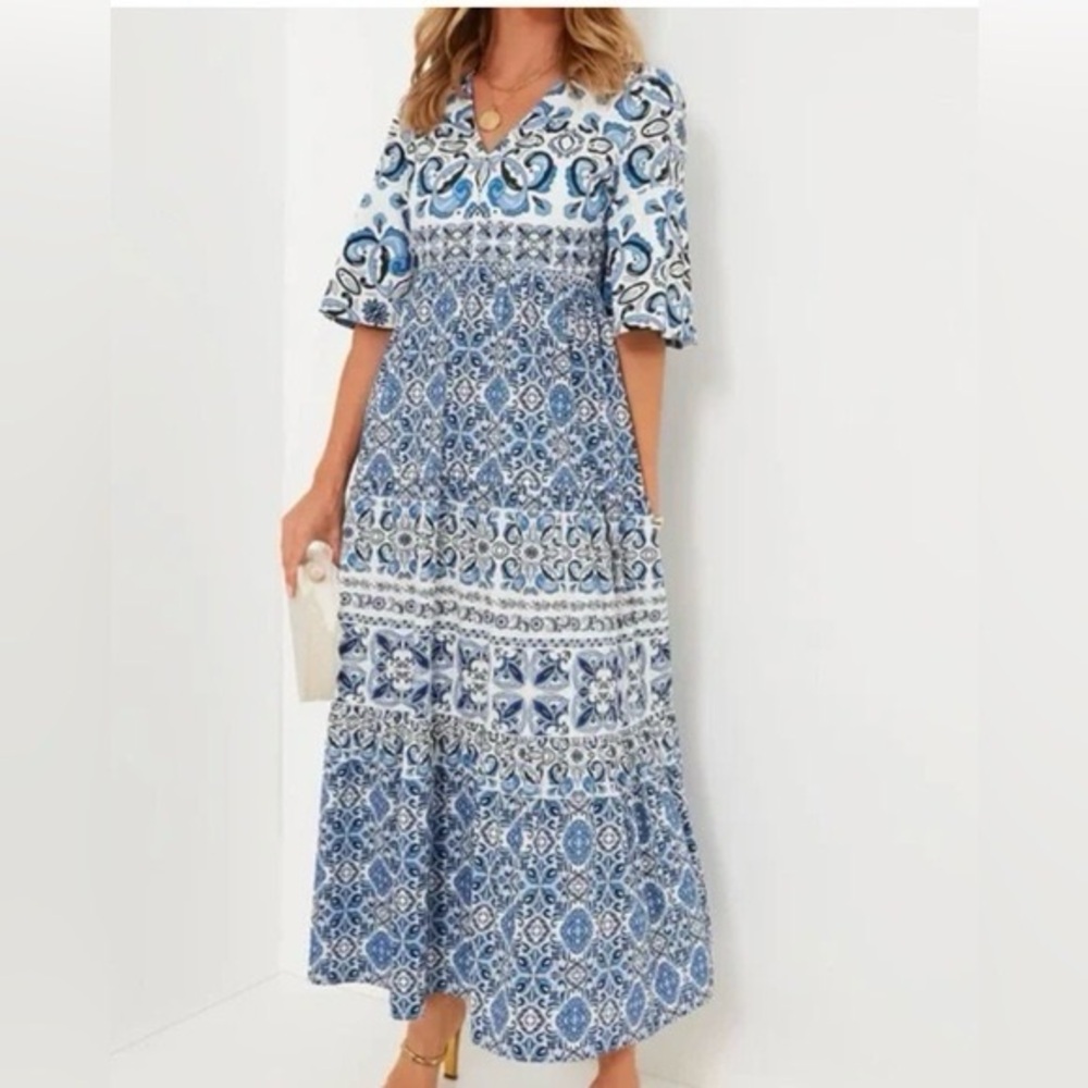 Blue Patterned Maxi Dress